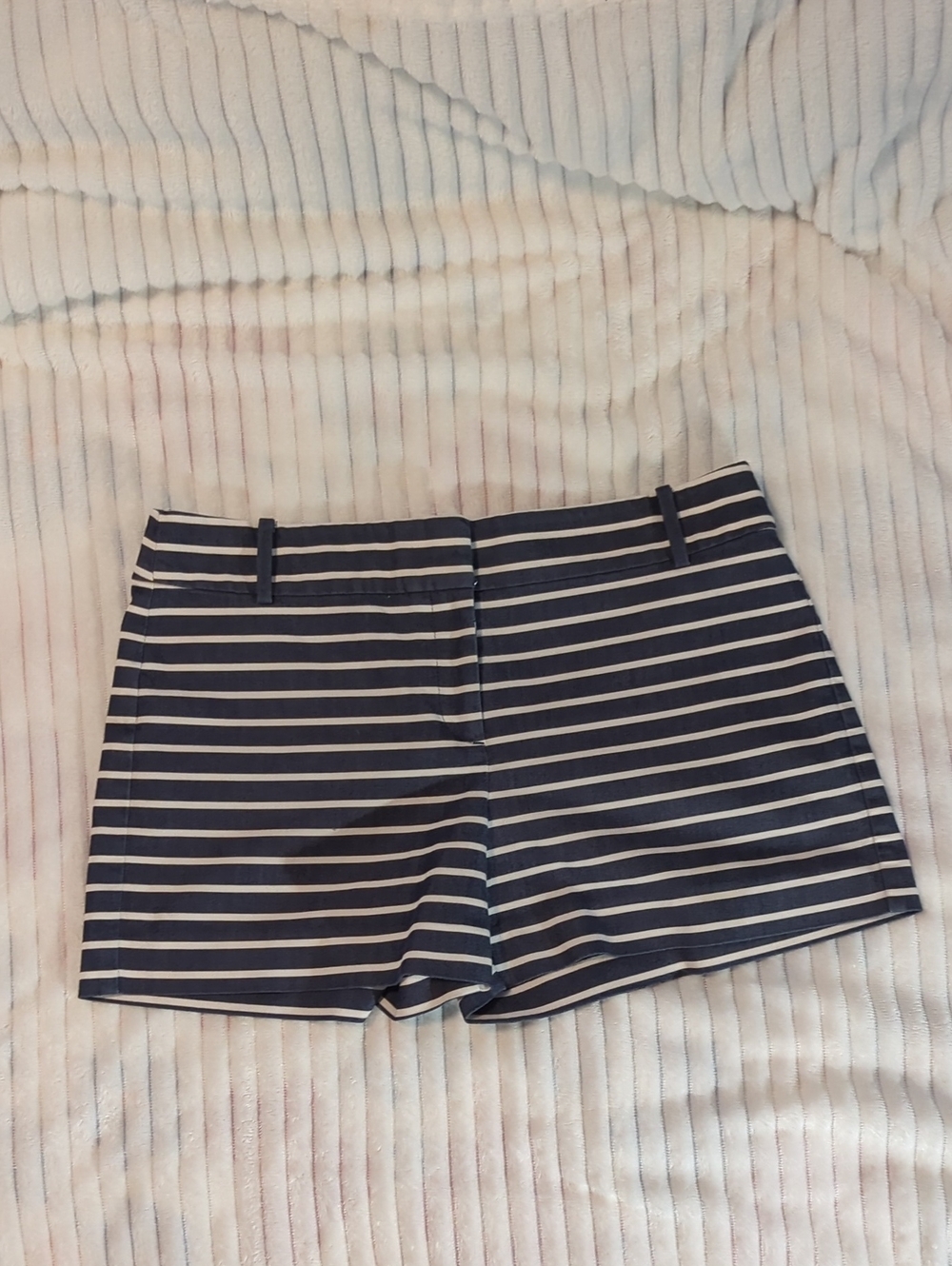 LOFT Navy and White Striped Bermuda Shorts